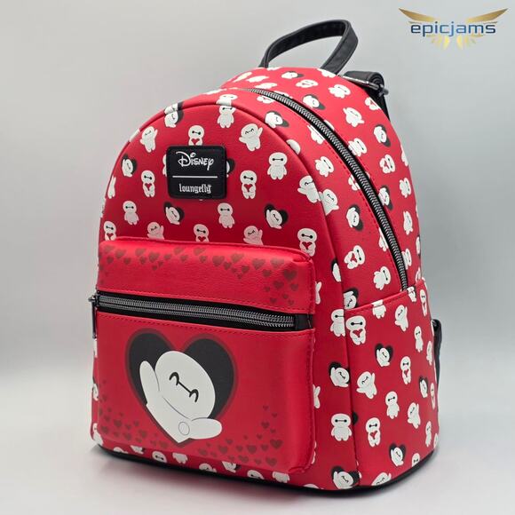 Loungefly Disney Big Hero 6 Baymax Love All Over Print Red Mini Backpack Bag - Picture 3 of 7